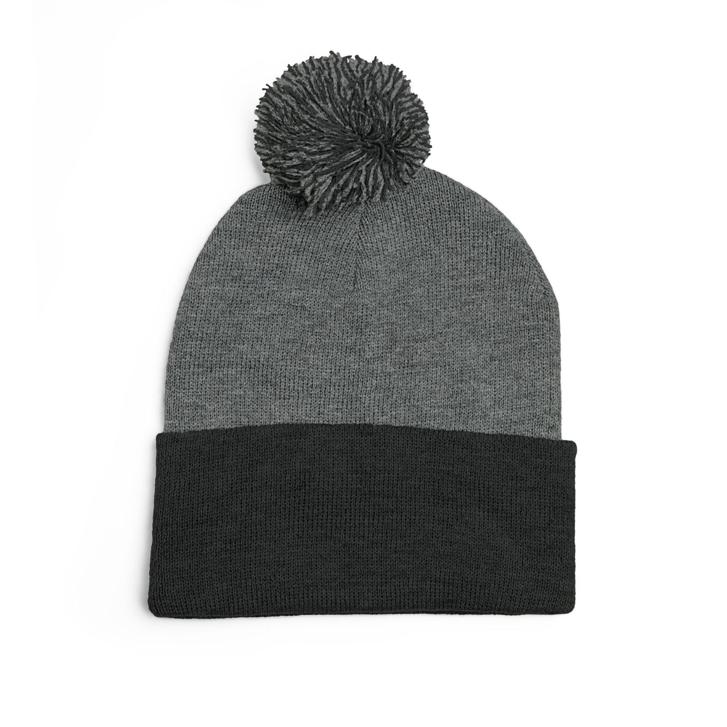 Embroidered Pom-Pom Knit Cap — Cozy Winter Beanie with Cuffed Embroidery