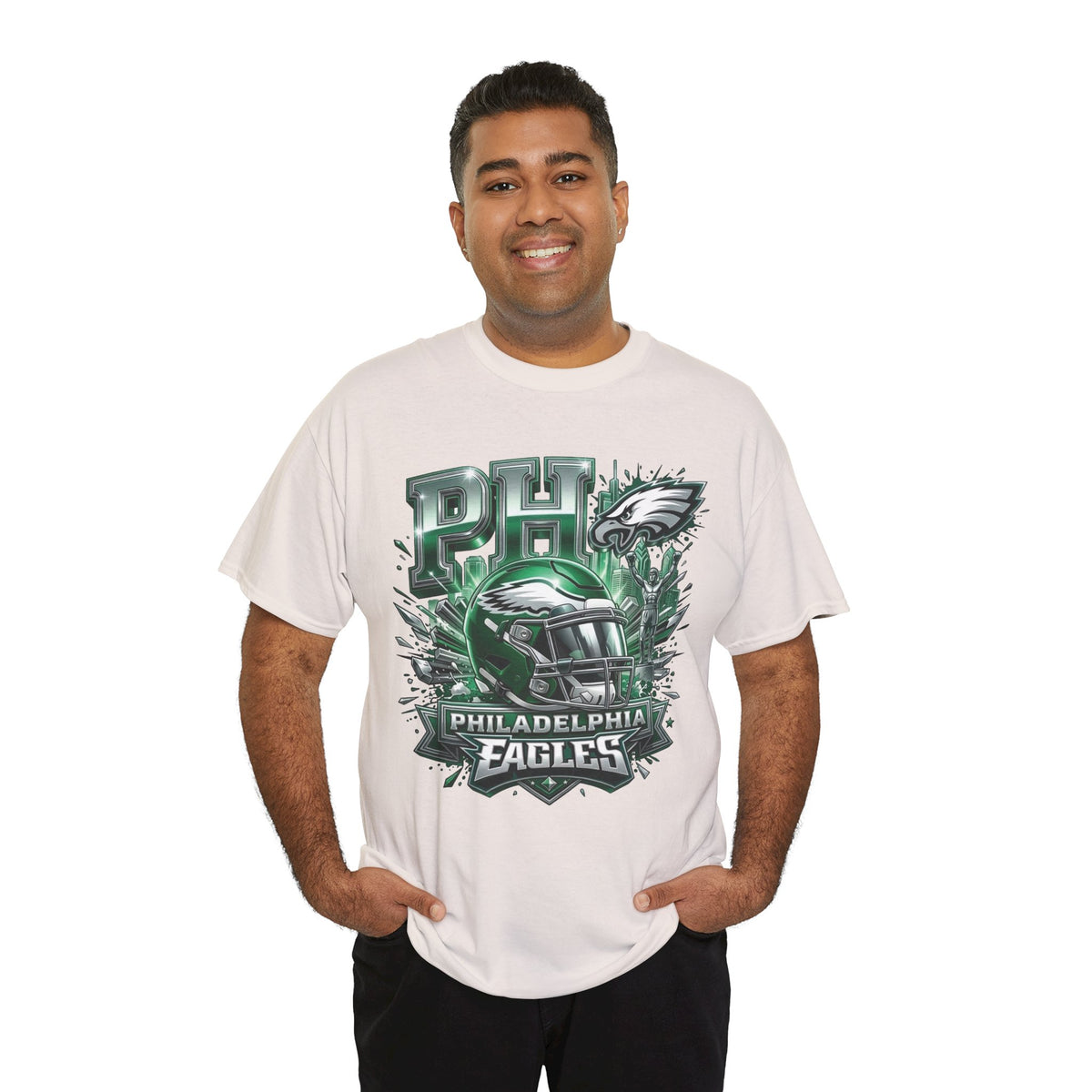 Philadelphia Eagles Football T‑Shirt — PHI Helmet Graphic Tee (Eagles Fans, Game Day)
