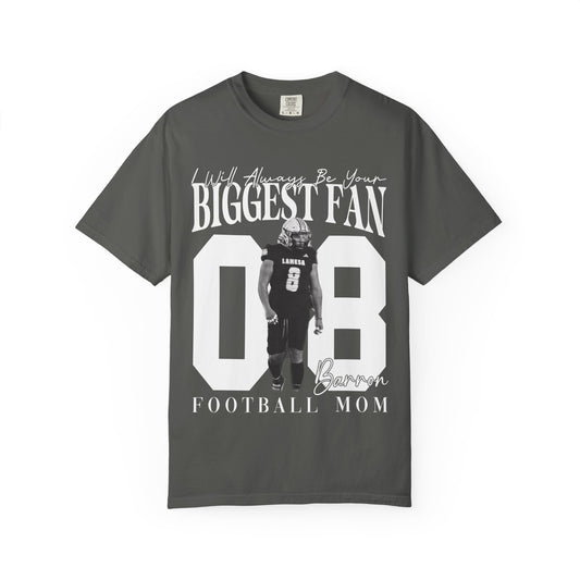Football Mom T-Shirt — "I'll Always Be Your Biggest Fan" Player Number 08