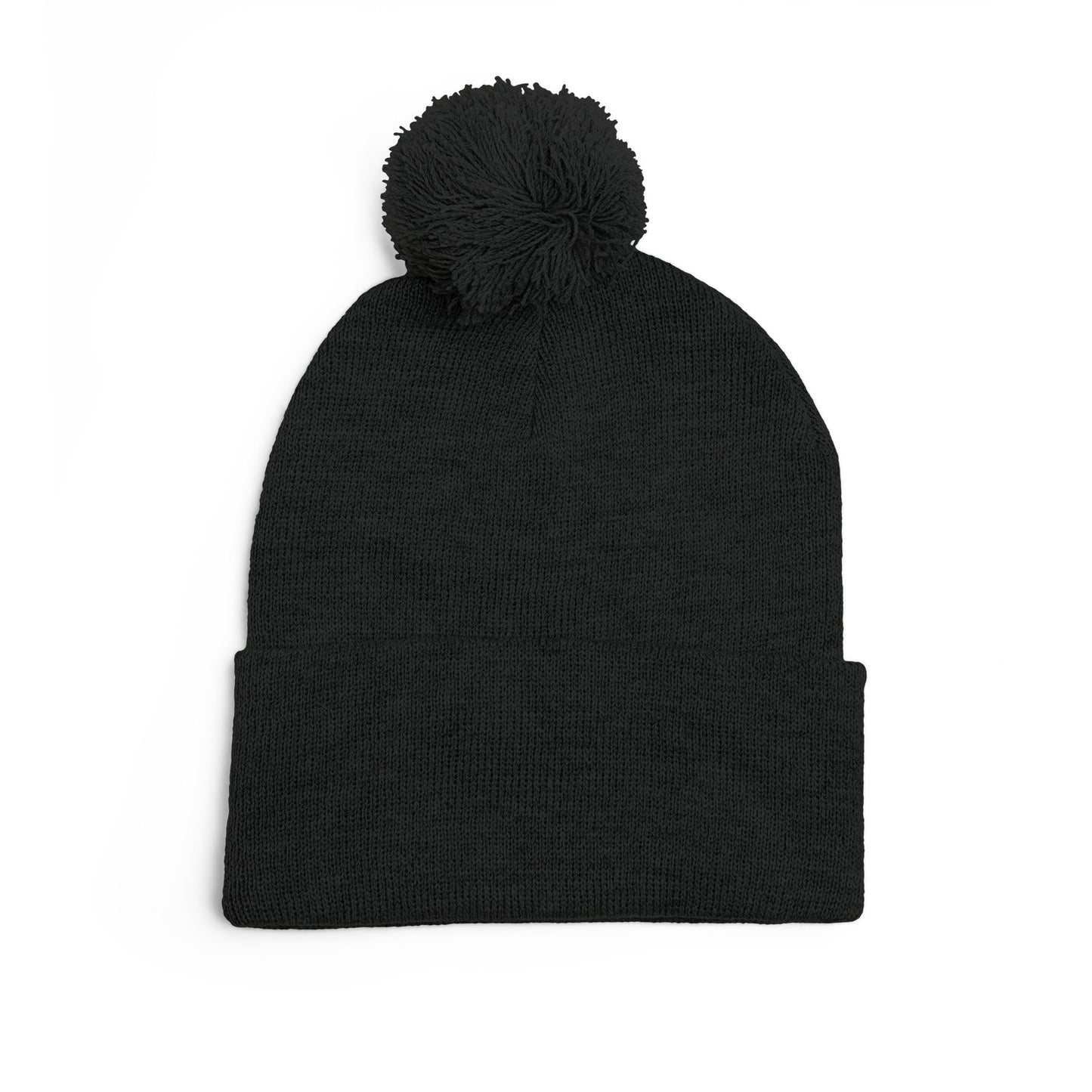 Embroidered Pom-Pom Knit Cap — Cozy Winter Beanie with Cuffed Embroidery