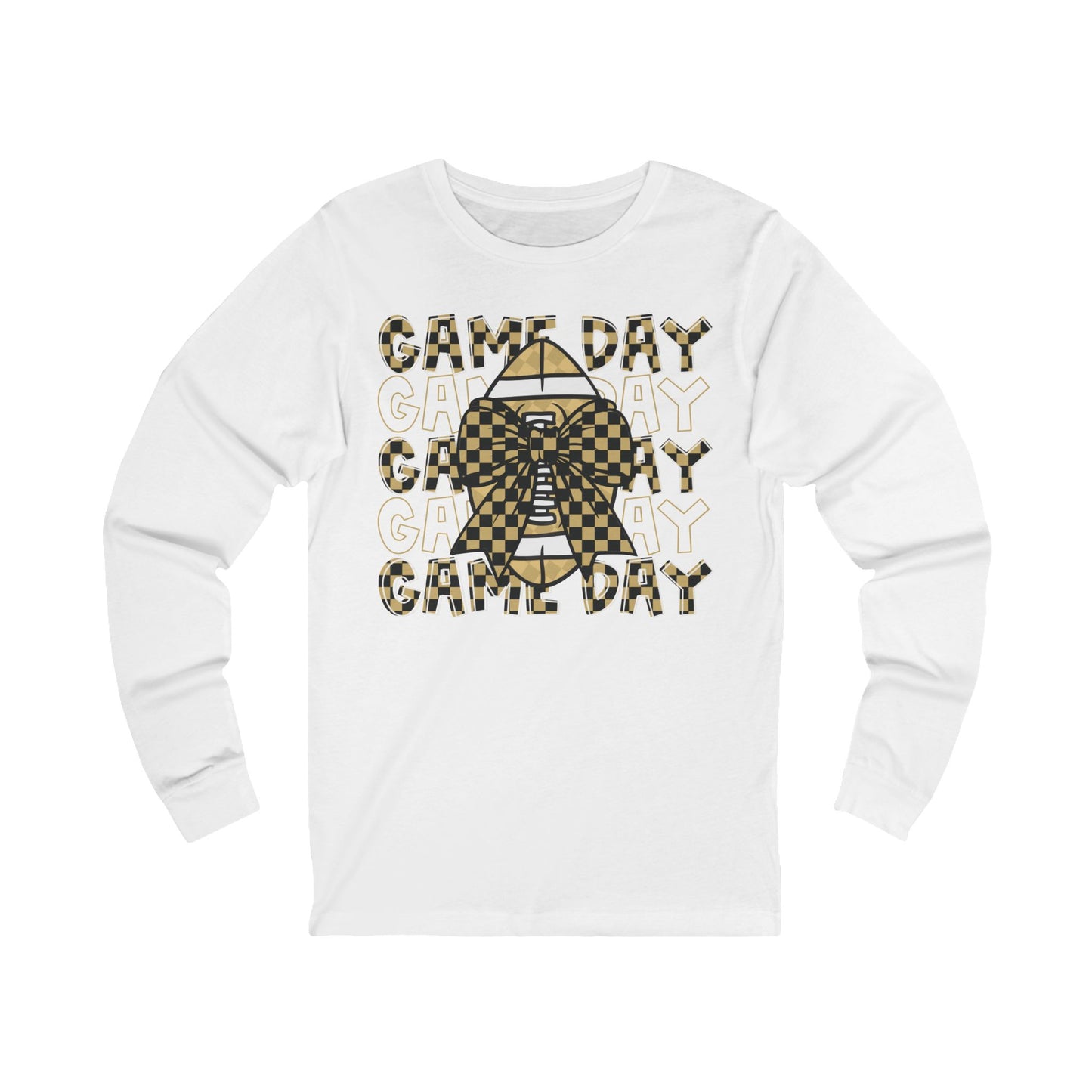 Game Day Football Long Sleeve Tee – Checkerboard Helmet Design