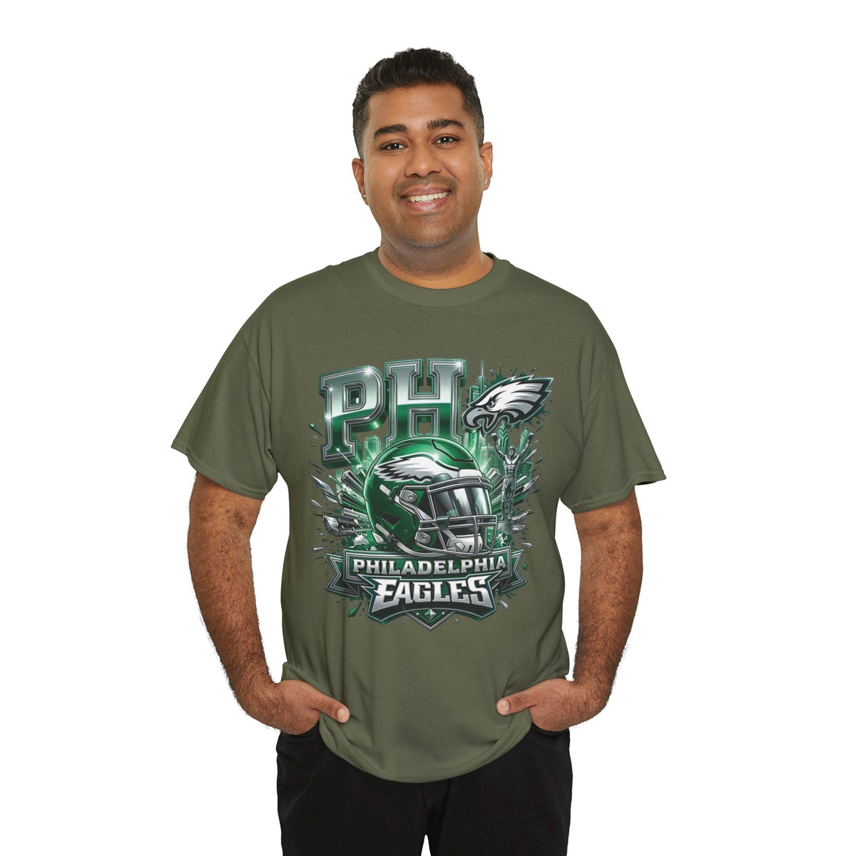 Philadelphia Eagles Football T‑Shirt — PHI Helmet Graphic Tee (Eagles Fans, Game Day)