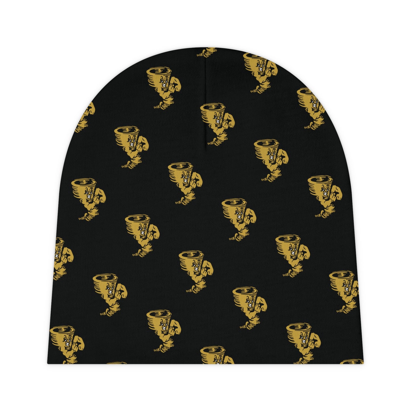 Baby Beanie - Gold Coffee Cup Pattern on Black (Infant Knit Cap)