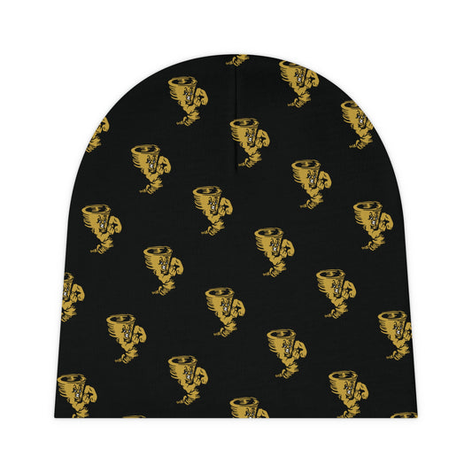 Baby Beanie - Gold Coffee Cup Pattern on Black (Infant Knit Cap)