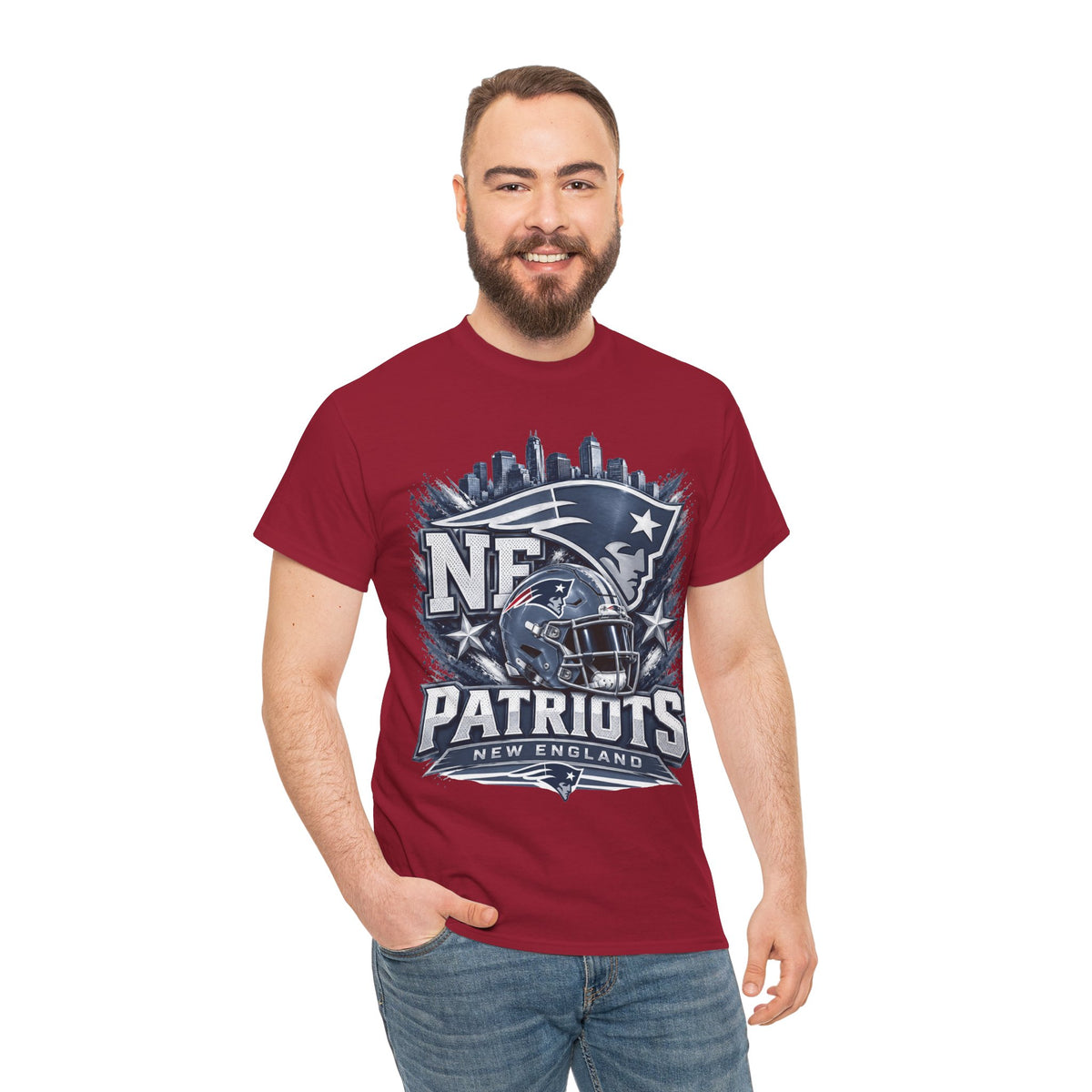 Patriots Helmet Skyline Tee — New England Football Fan Shirt