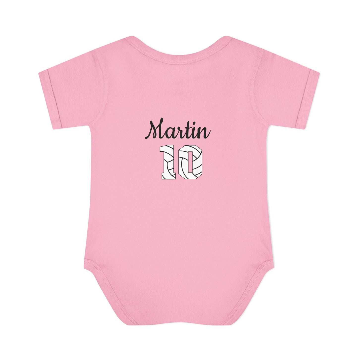 Volleyball Mom Baby Bodysuit — "Volleyball Rico" Floral Ball & Custom Name Number