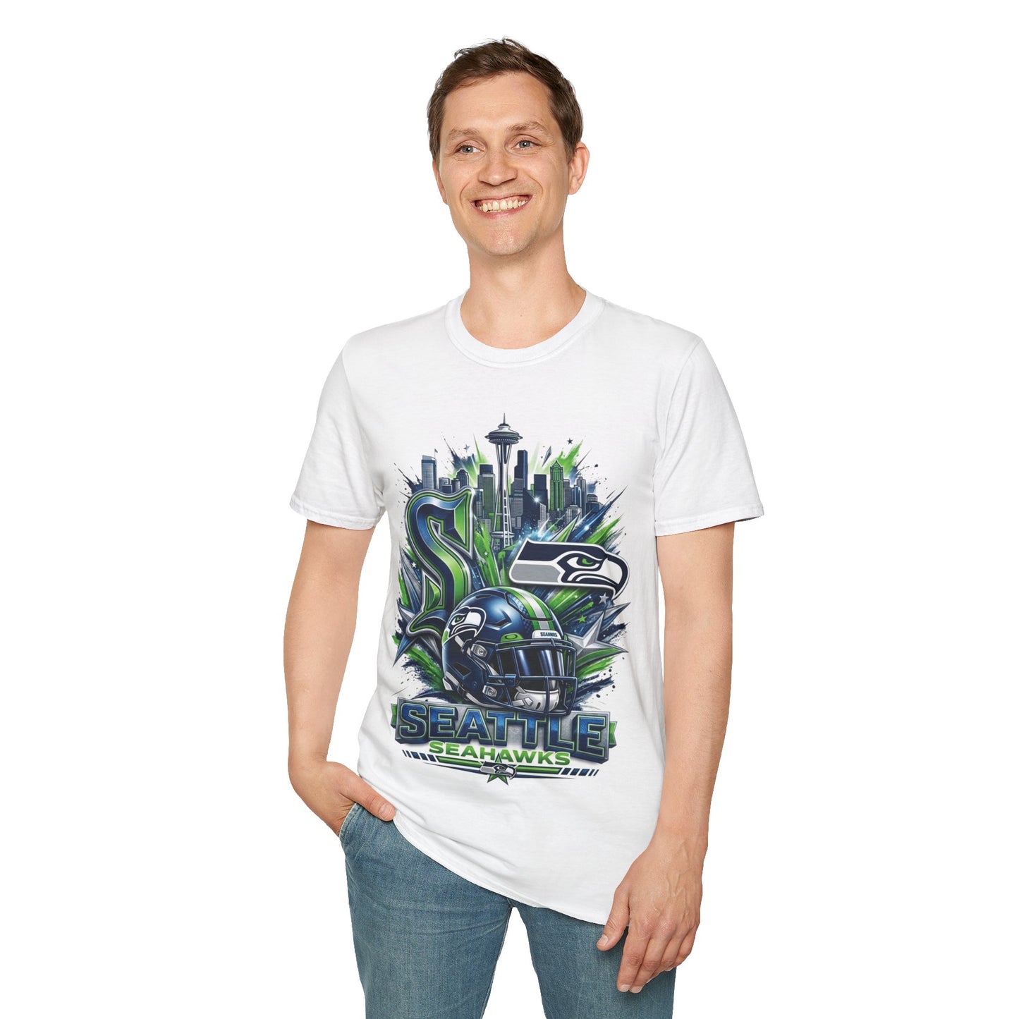 Seattle Seahawks Skyline T‑Shirt – Grunge Team Logo Fan Tee