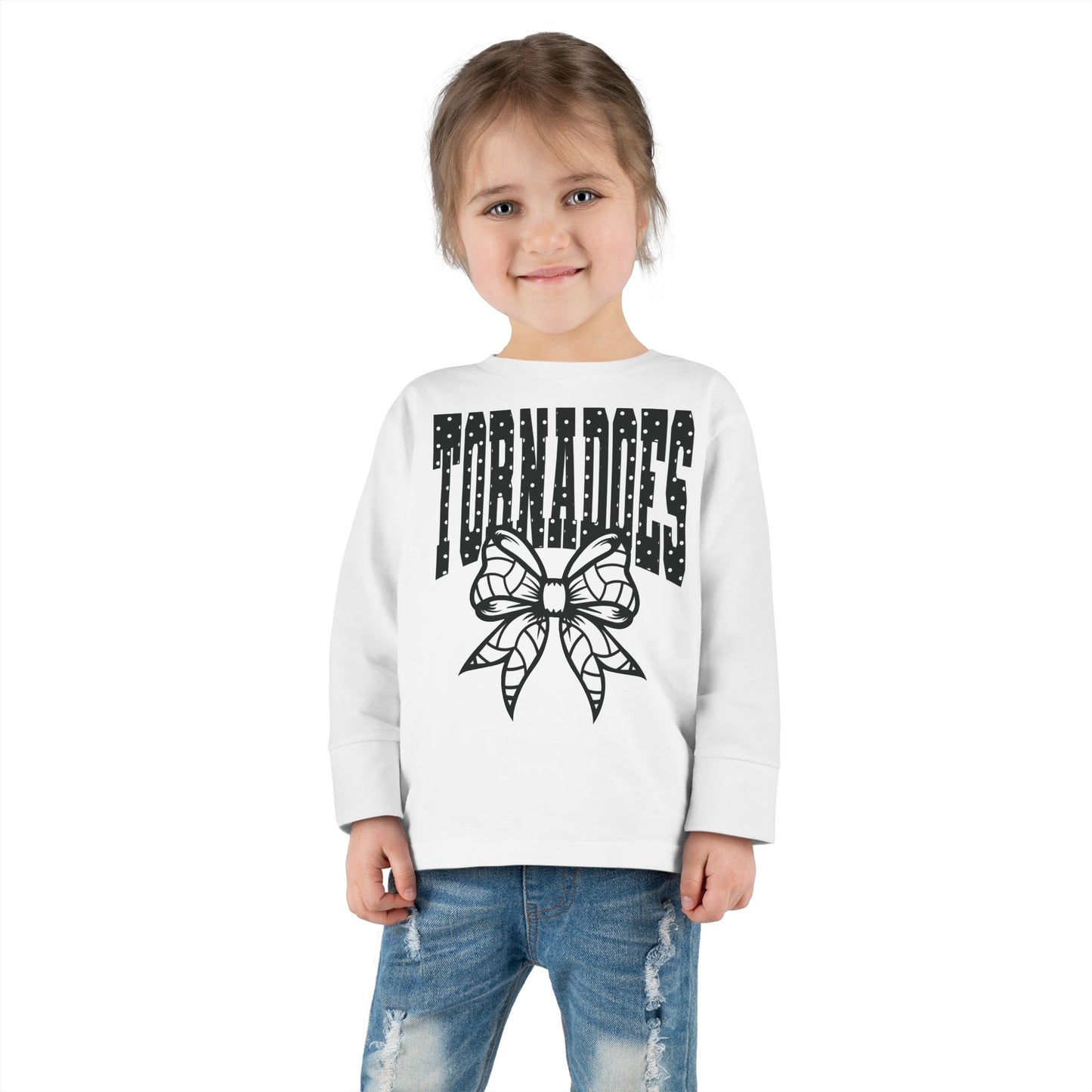 Toddler Long Sleeve Tee — 'Tornadoes' Cheer Bow Graphic Youth Shirt