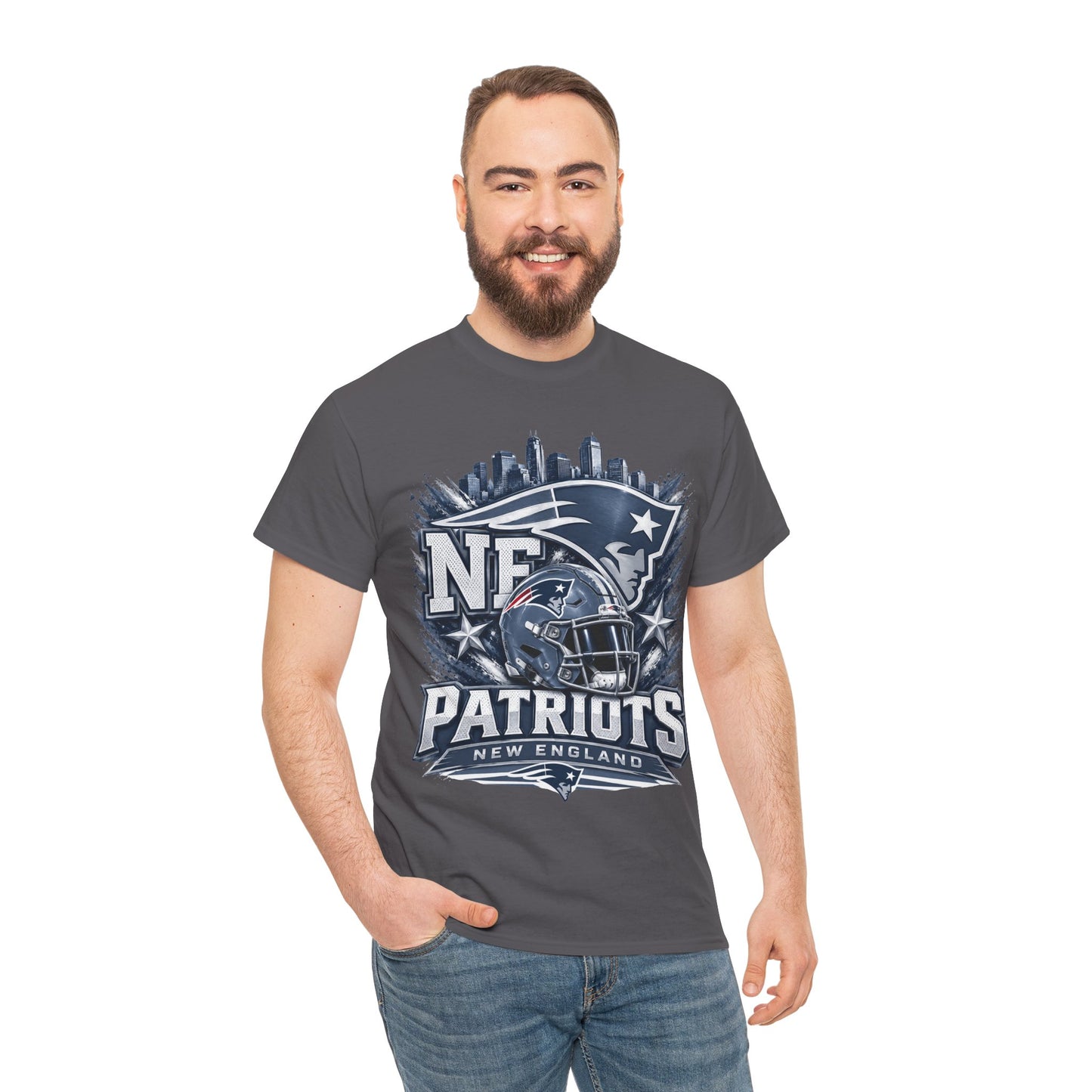 Patriots Helmet Skyline Tee — New England Football Fan Shirt