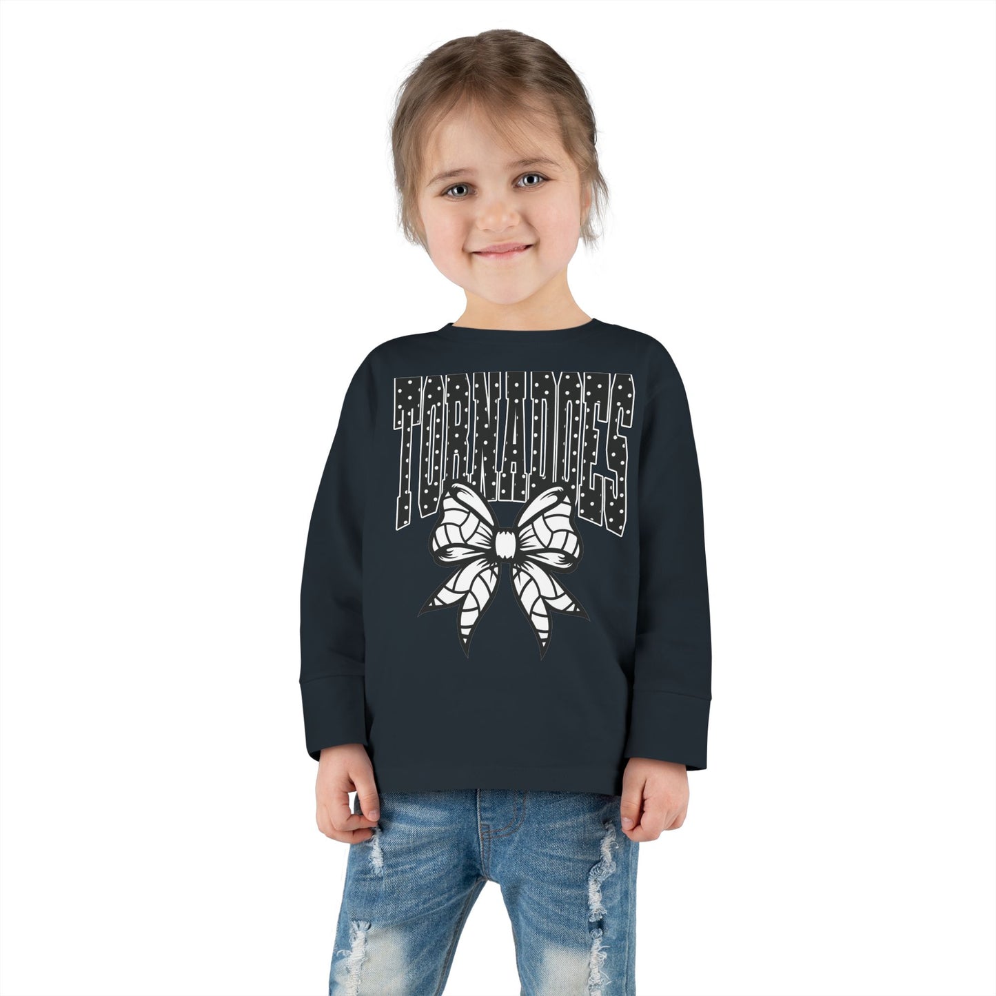 Toddler Long Sleeve Tee — 'Tornadoes' Cheer Bow Graphic Youth Shirt