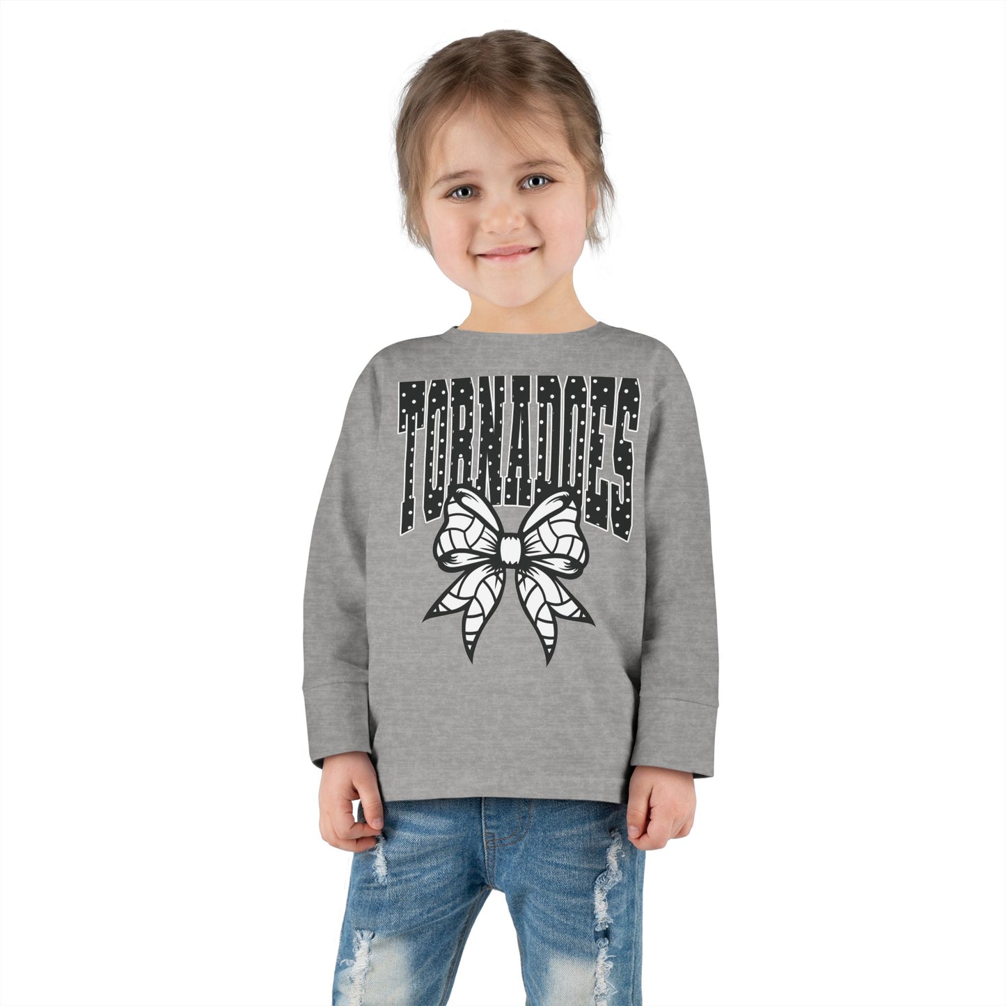 Toddler Long Sleeve Tee — 'Tornadoes' Cheer Bow Graphic Youth Shirt