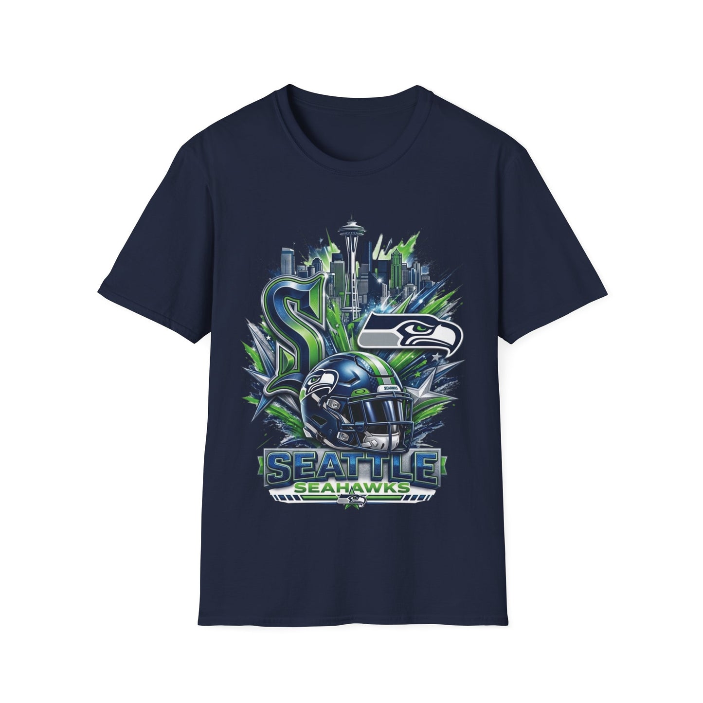 Seattle Seahawks Skyline T‑Shirt – Grunge Team Logo Fan Tee