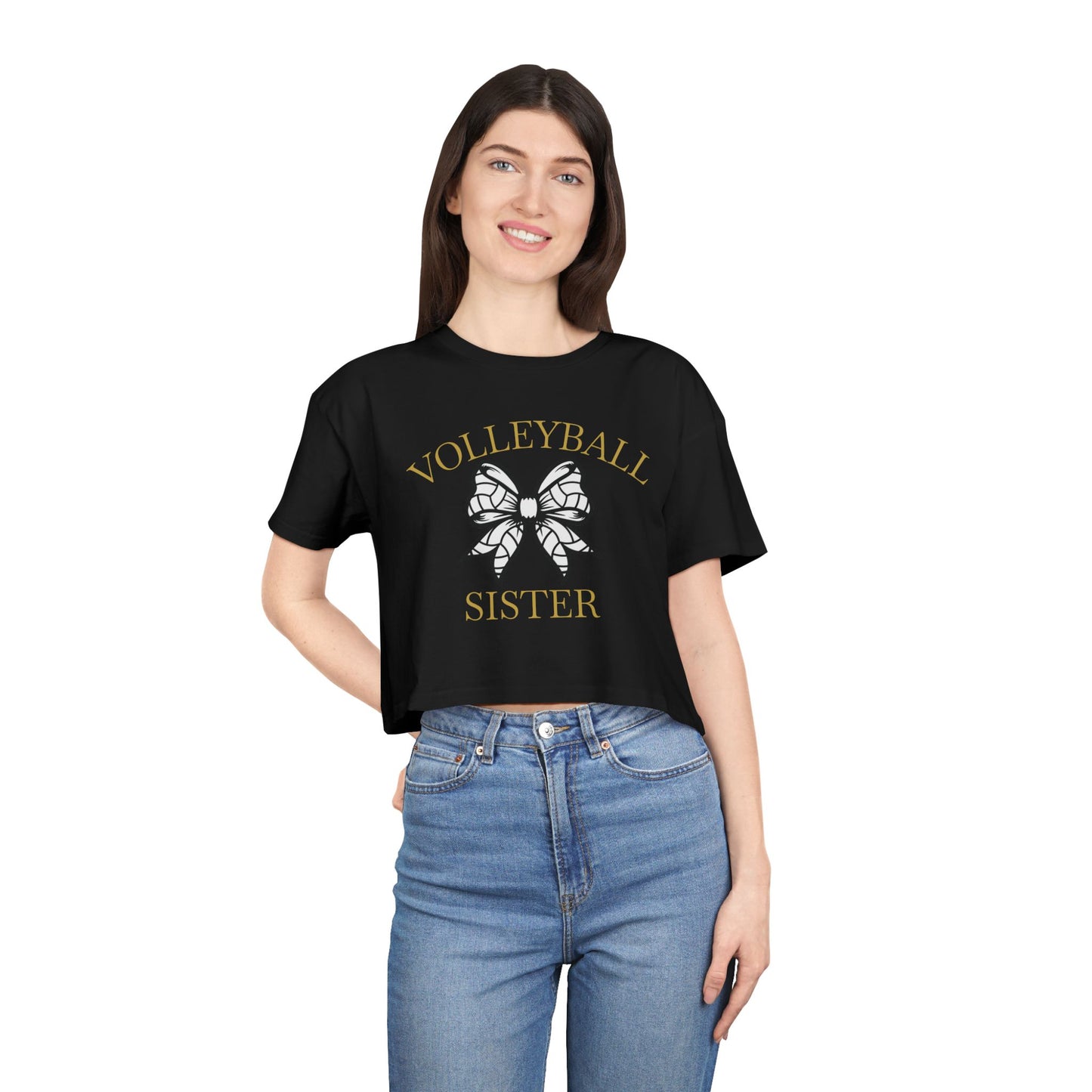 Volleyball Sister Crop Tee – Butterfly Volleyball Graphic
