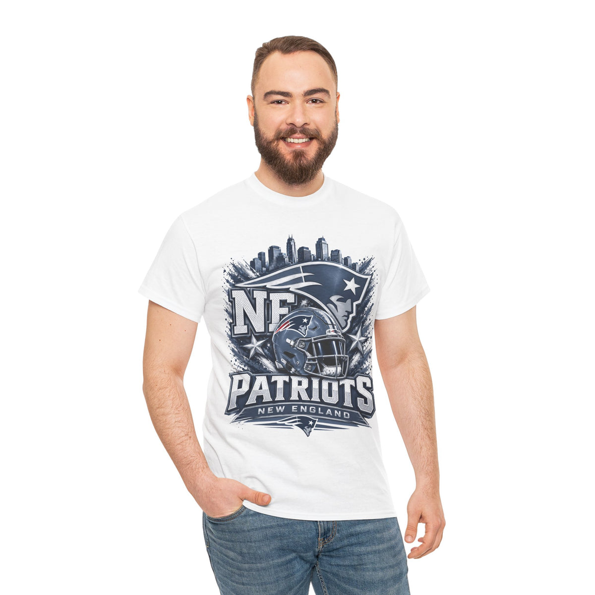 Patriots Helmet Skyline Tee — New England Football Fan Shirt