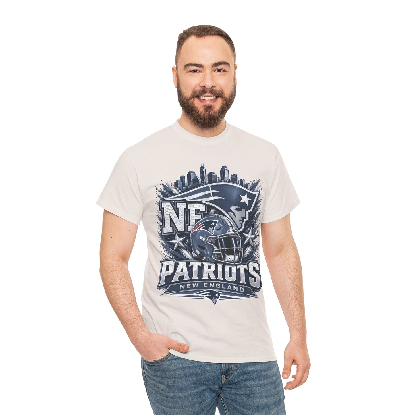 Patriots Helmet Skyline Tee — New England Football Fan Shirt