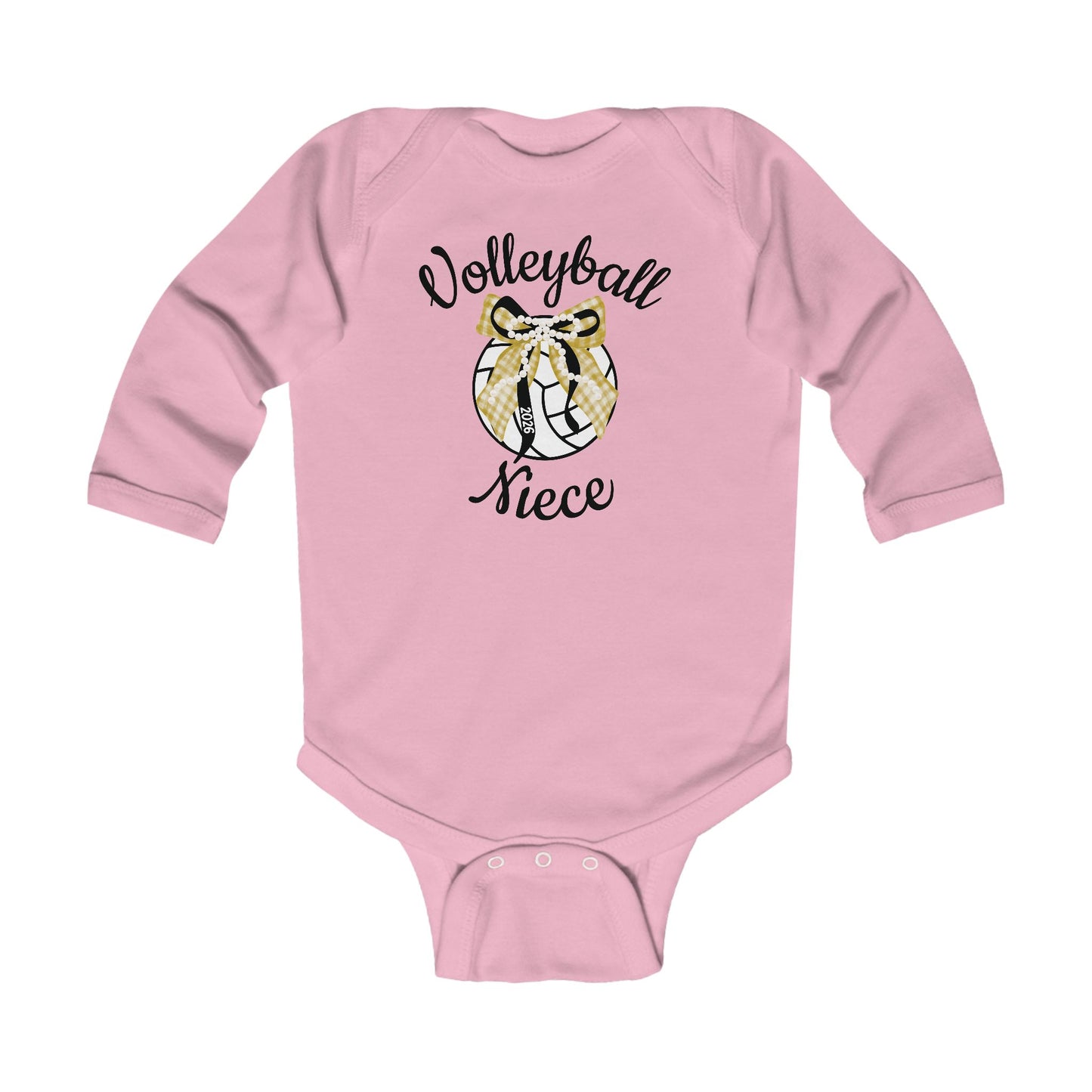 Infant Bodysuit - 'Volleyball Niece' Baby Long Sleeve Onesie with Custom Name & Number (Sports Baby Shower Gift)