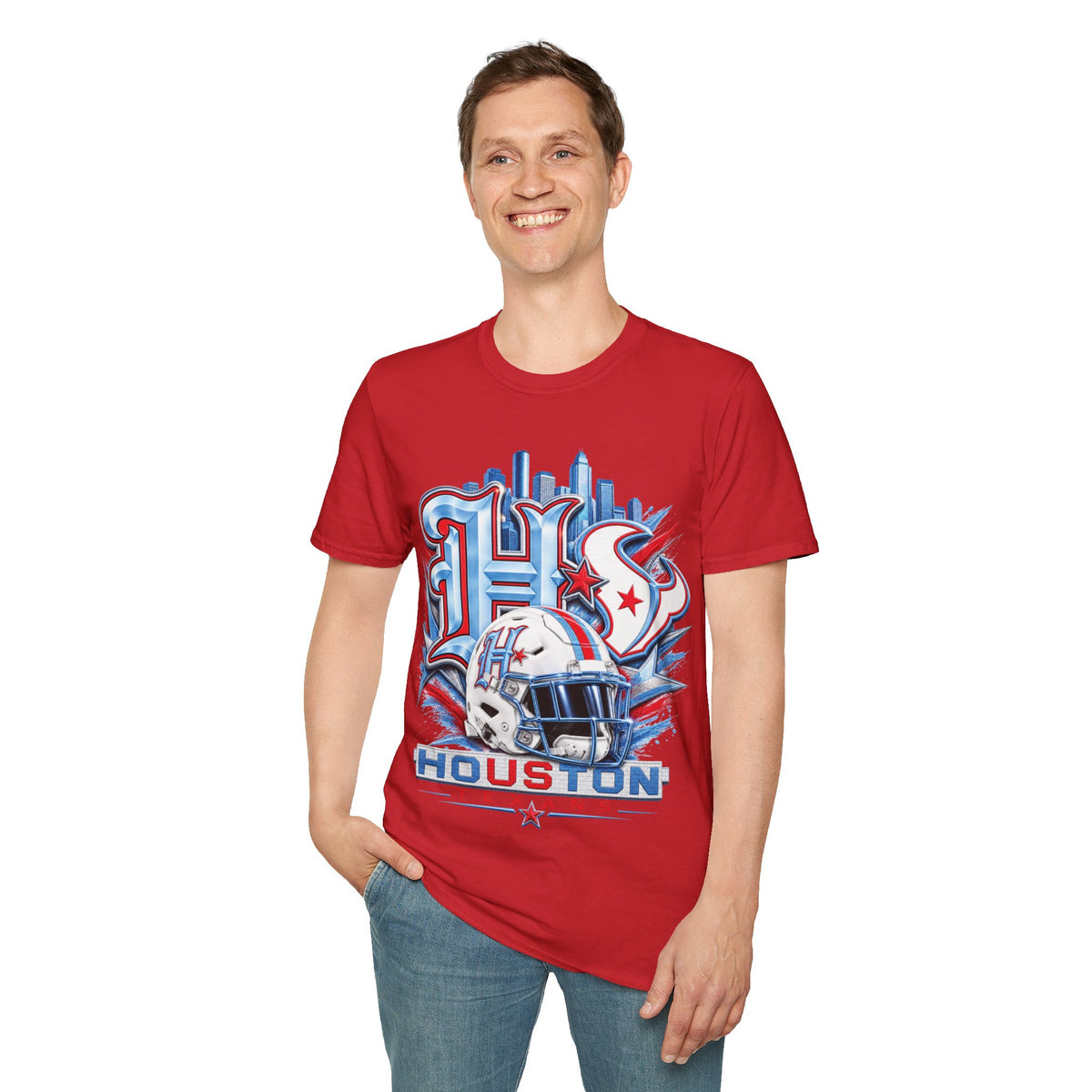 Houston Football Cityscape T-Shirt — Retro Astros/Stars Sports Tee