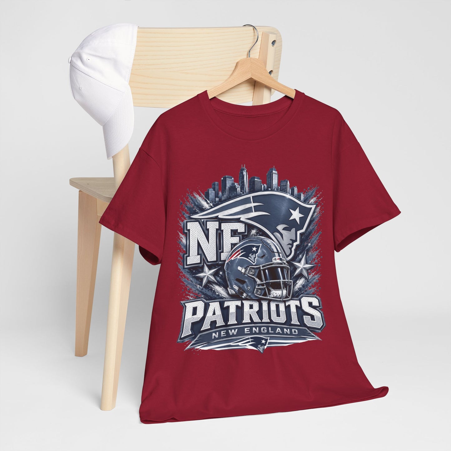 Patriots Helmet Skyline Tee — New England Football Fan Shirt