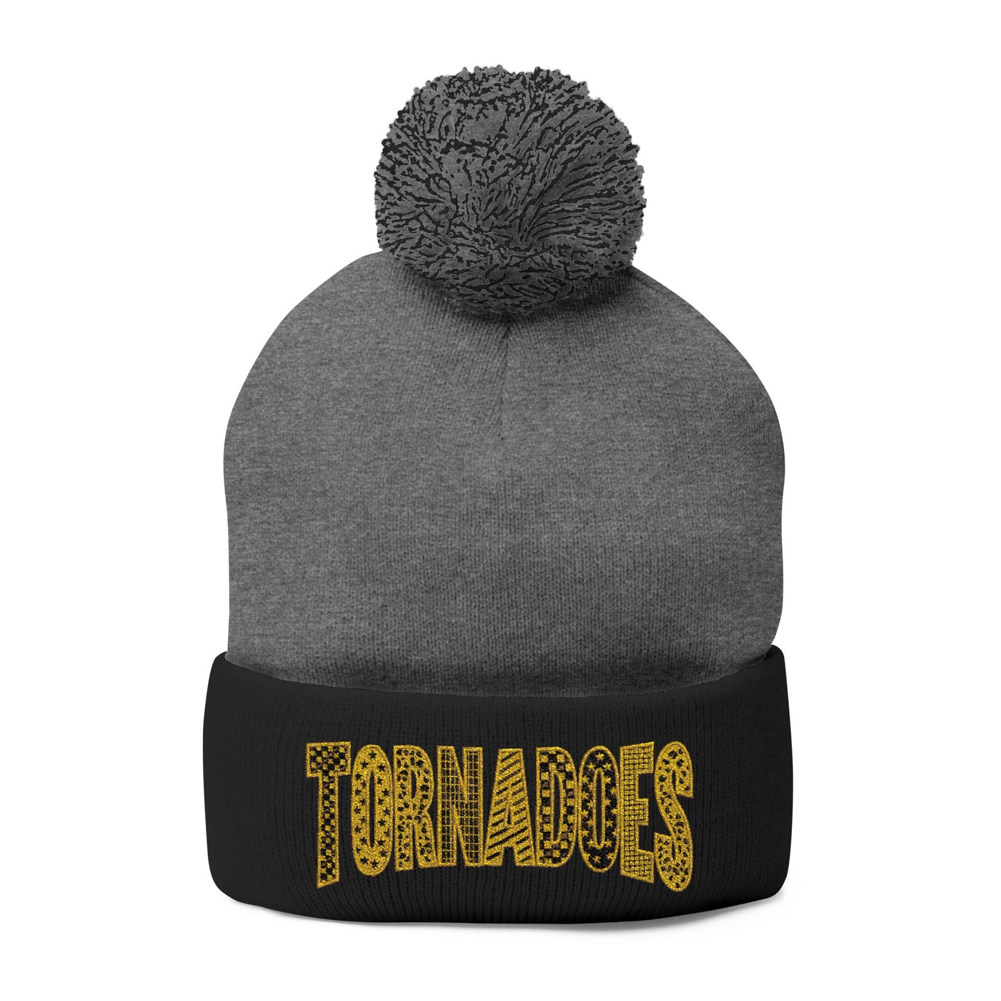 Embroidered Pom-Pom Knit Cap — Cozy Winter Beanie with Cuffed Embroidery