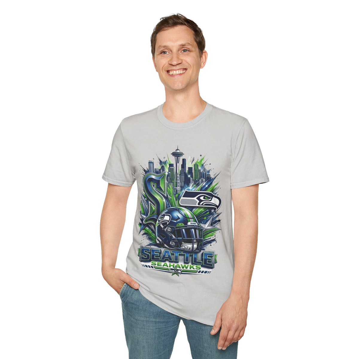Seattle Seahawks Skyline T‑Shirt – Grunge Team Logo Fan Tee