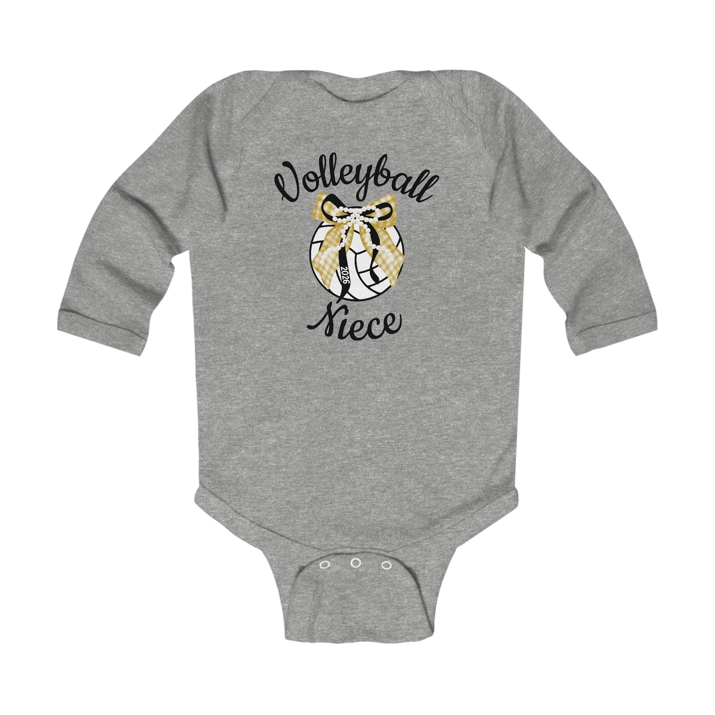 Infant Bodysuit - 'Volleyball Niece' Baby Long Sleeve Onesie with Custom Name & Number (Sports Baby Shower Gift)