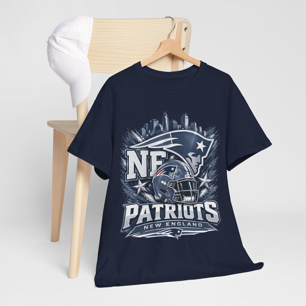 Patriots Helmet Skyline Tee — New England Football Fan Shirt