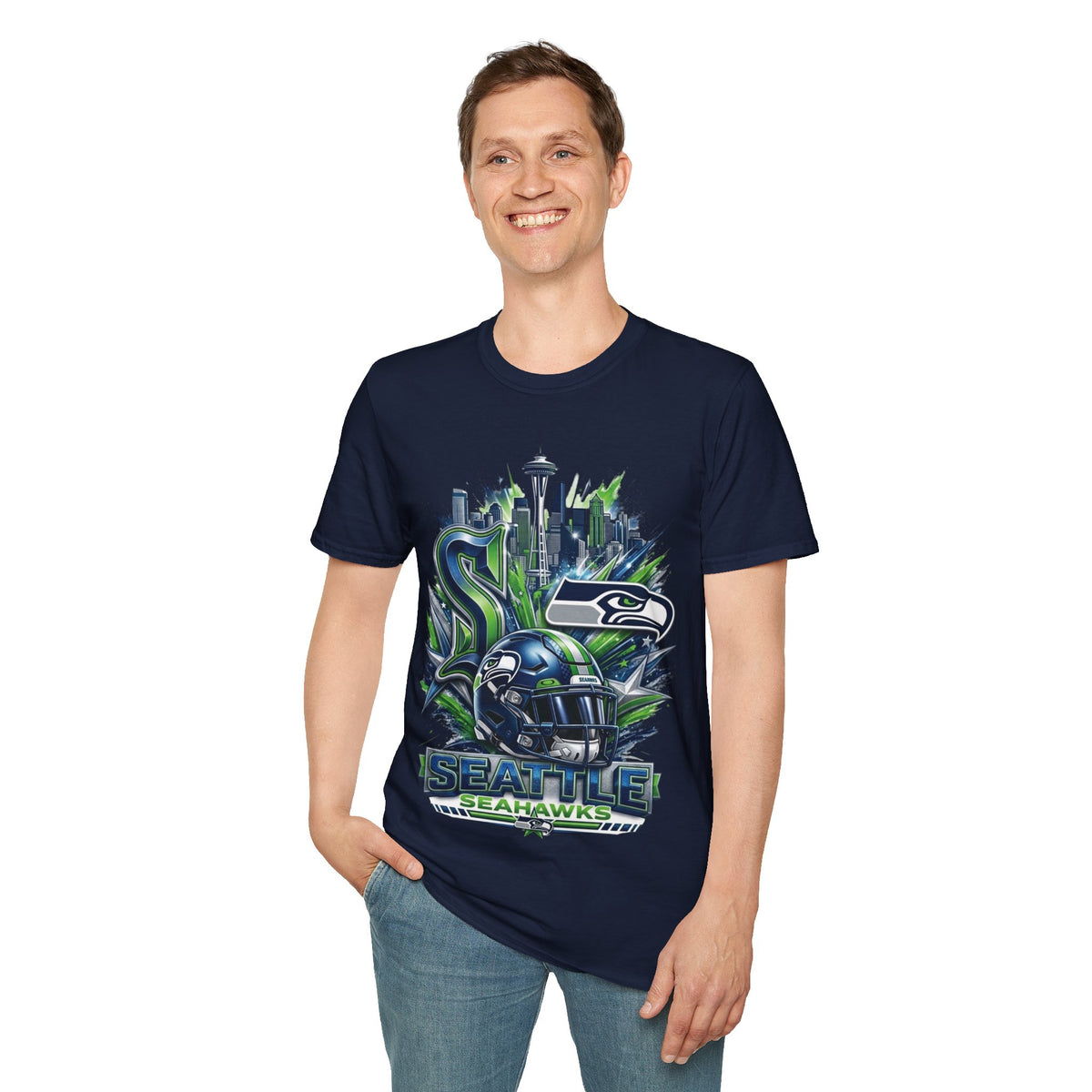Seattle Seahawks Skyline T‑Shirt – Grunge Team Logo Fan Tee