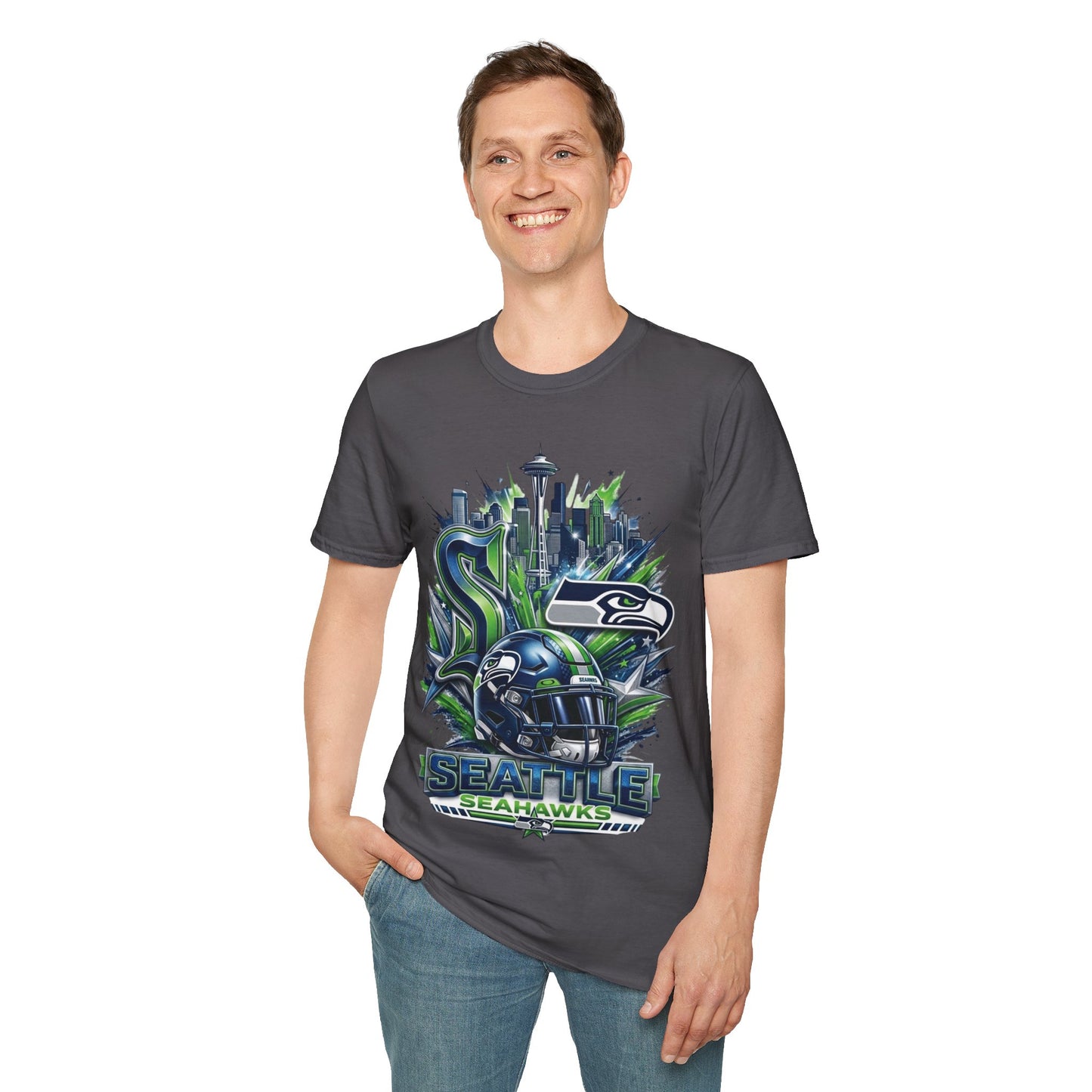 Seattle Seahawks Skyline T‑Shirt – Grunge Team Logo Fan Tee