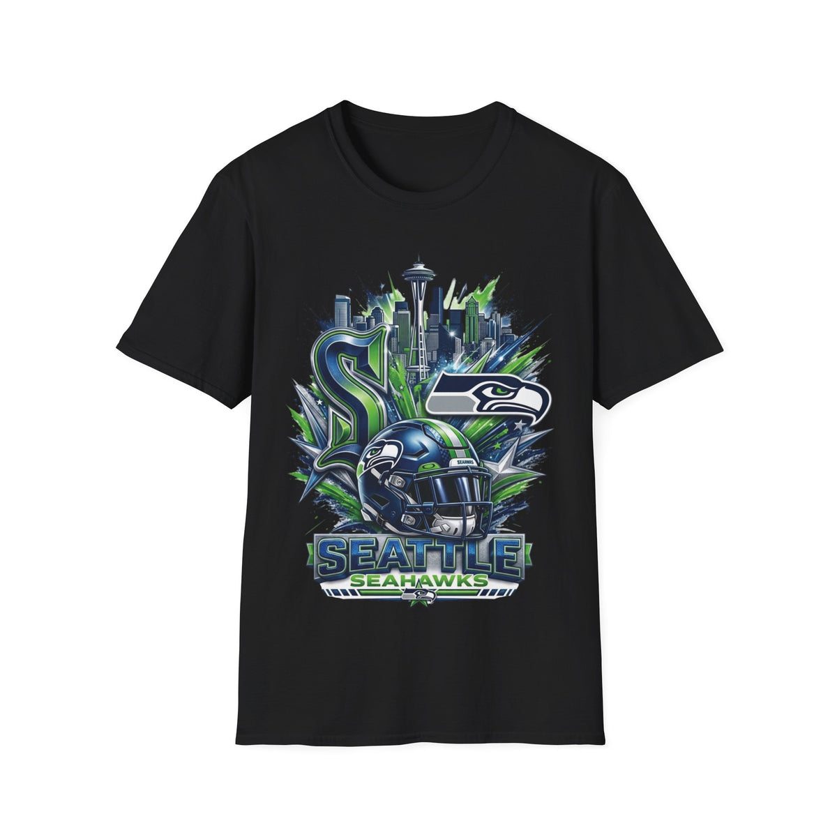 Seattle Seahawks Skyline T‑Shirt – Grunge Team Logo Fan Tee