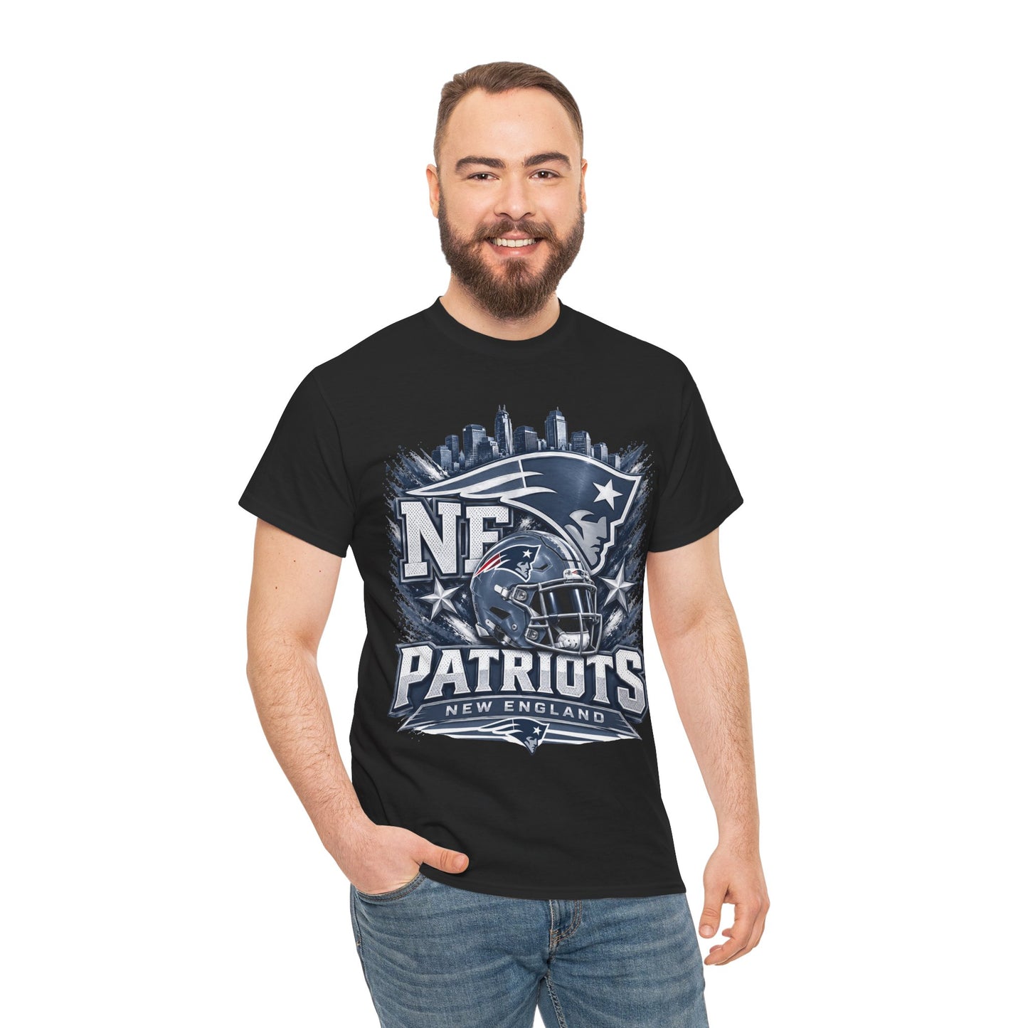 Patriots Helmet Skyline Tee — New England Football Fan Shirt