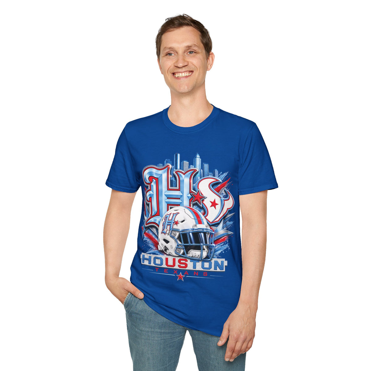 Houston Football Cityscape T-Shirt — Retro Astros/Stars Sports Tee