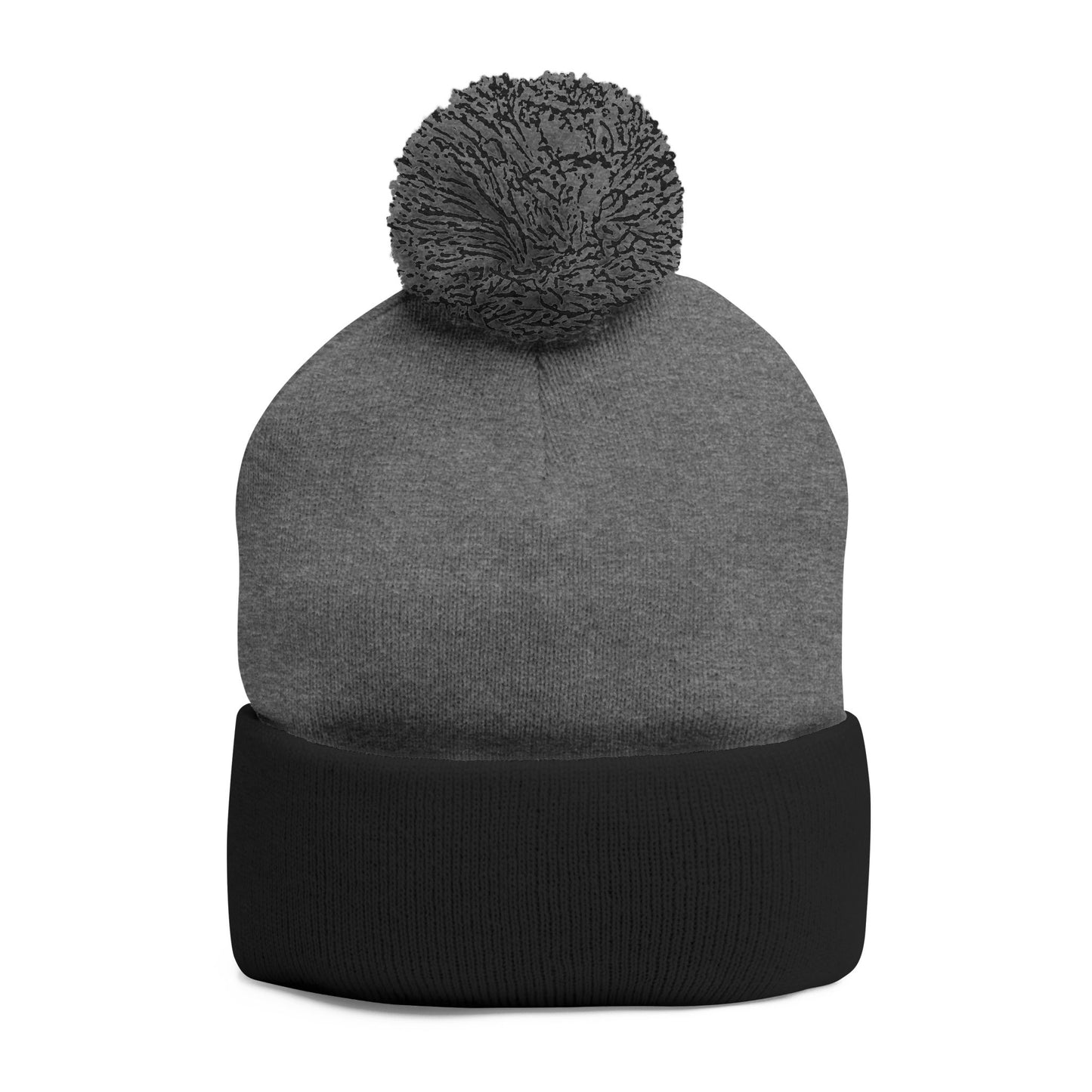Embroidered Pom-Pom Knit Cap — Cozy Winter Beanie with Cuffed Embroidery