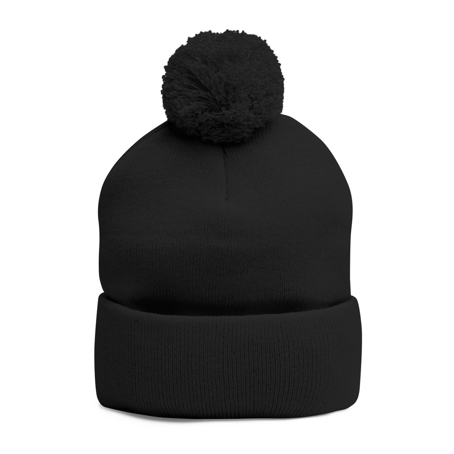 Embroidered Pom-Pom Knit Cap — Cozy Winter Beanie with Cuffed Embroidery