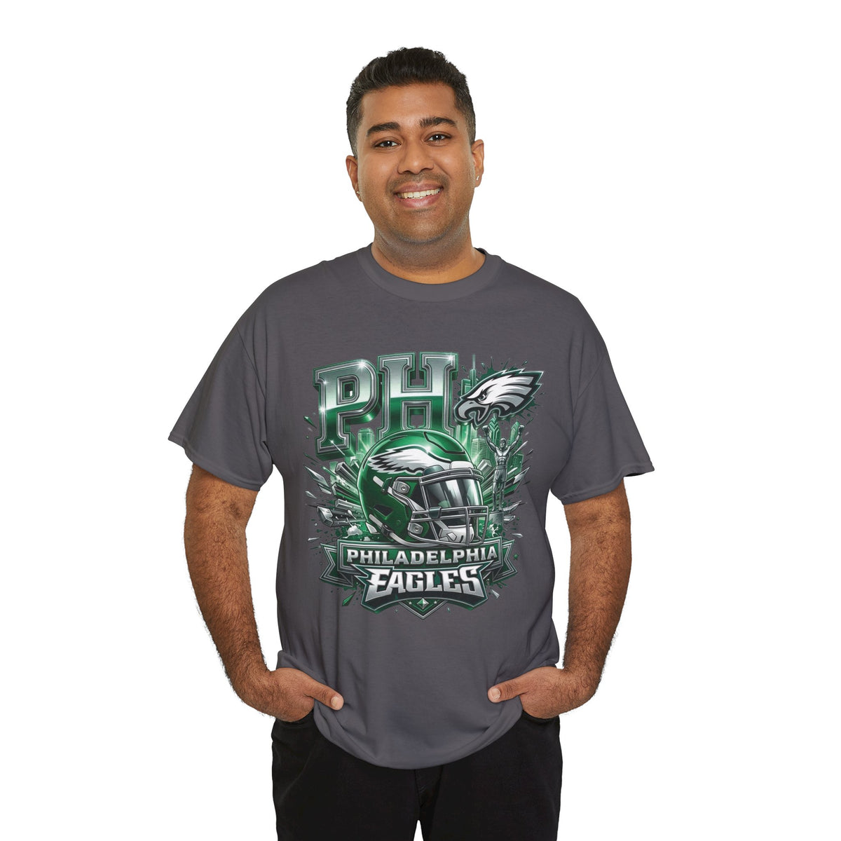 Philadelphia Eagles Football T‑Shirt — PHI Helmet Graphic Tee (Eagles Fans, Game Day)