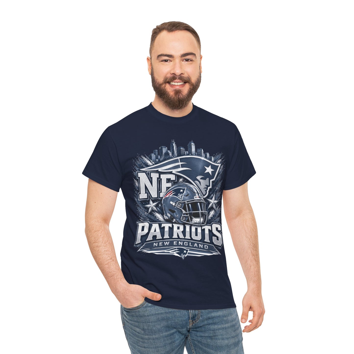 Patriots Helmet Skyline Tee — New England Football Fan Shirt