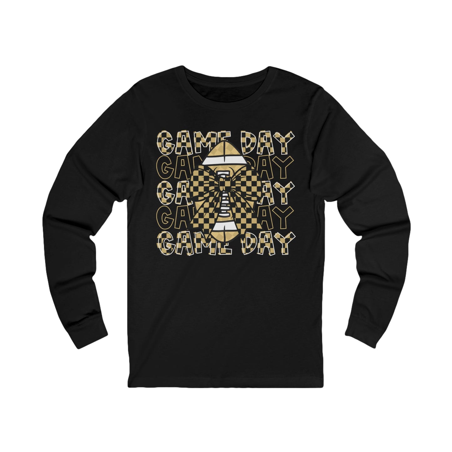 Game Day Football Long Sleeve Tee – Checkerboard Helmet Design
